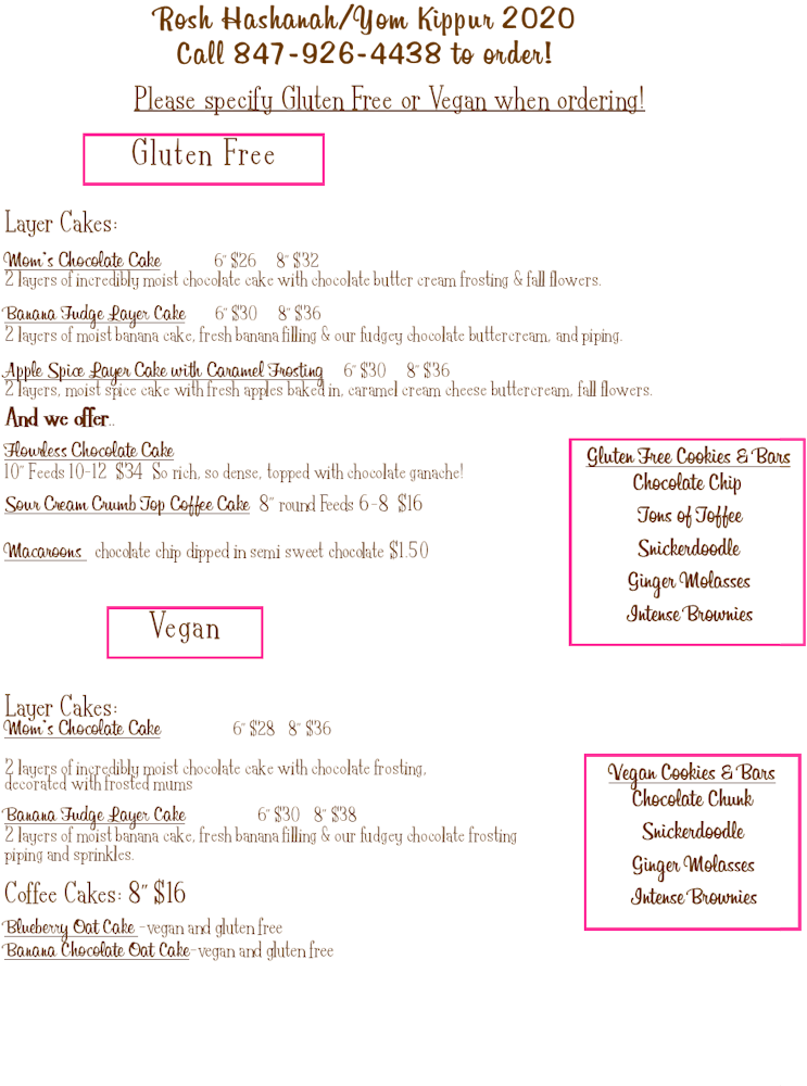 Menus The Bent Fork Bakery