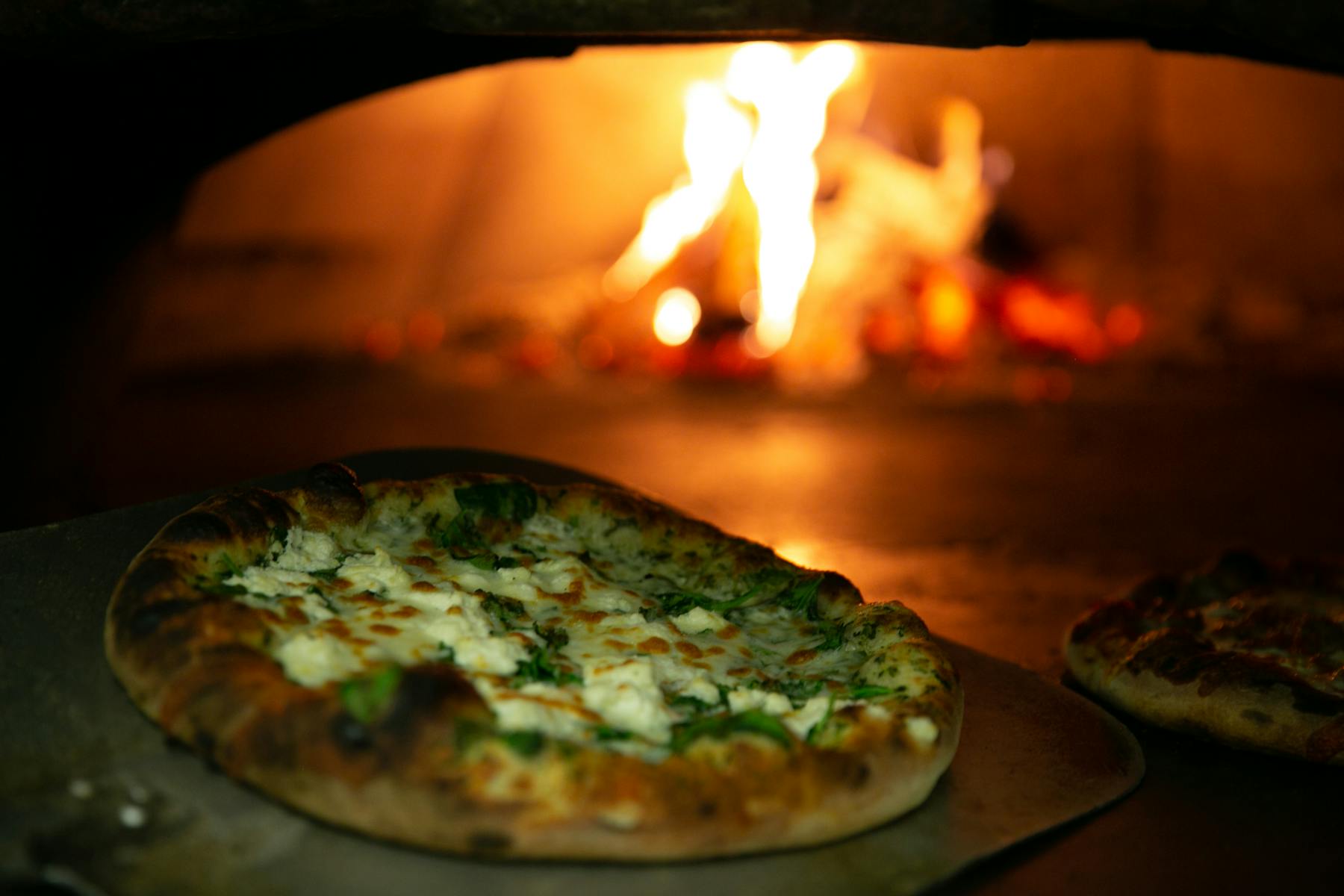 a pizza in the oven