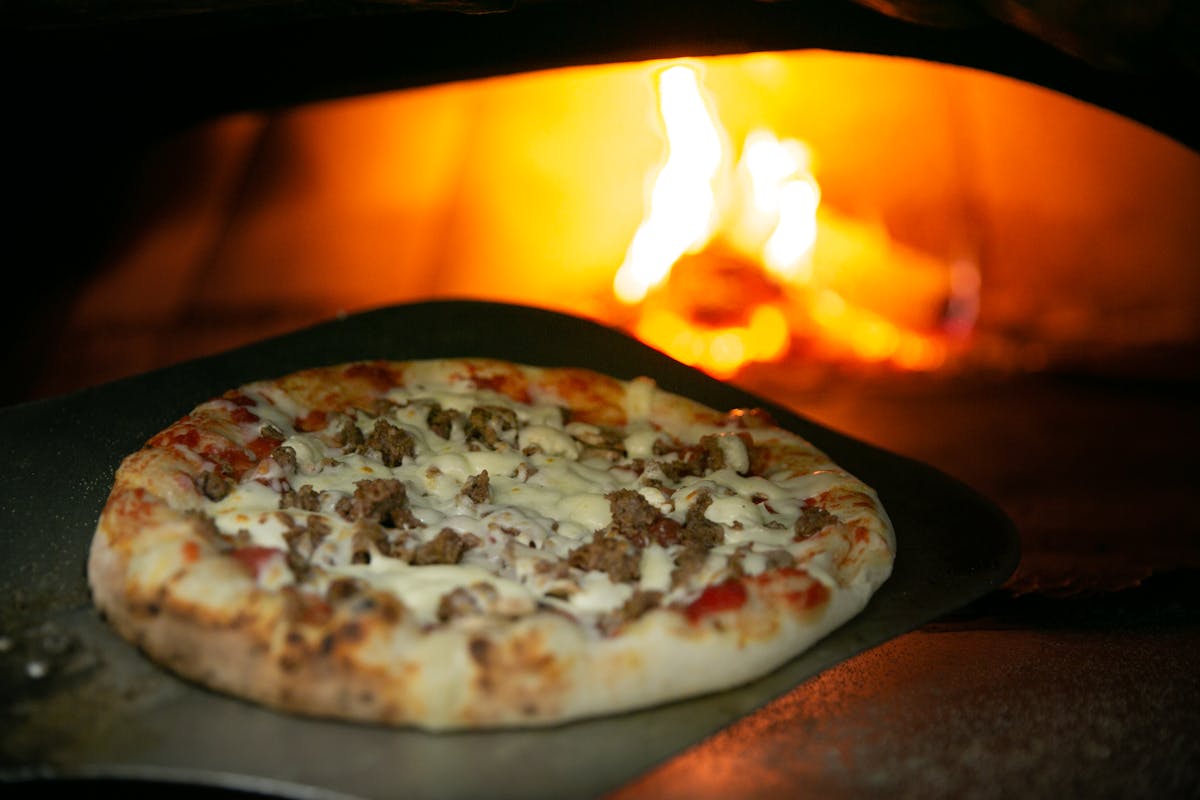 a pizza in the oven