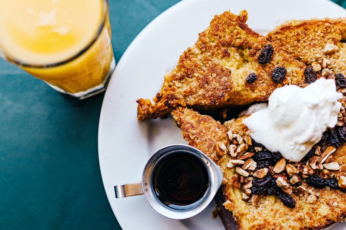 a plate of food and a cup of coffee