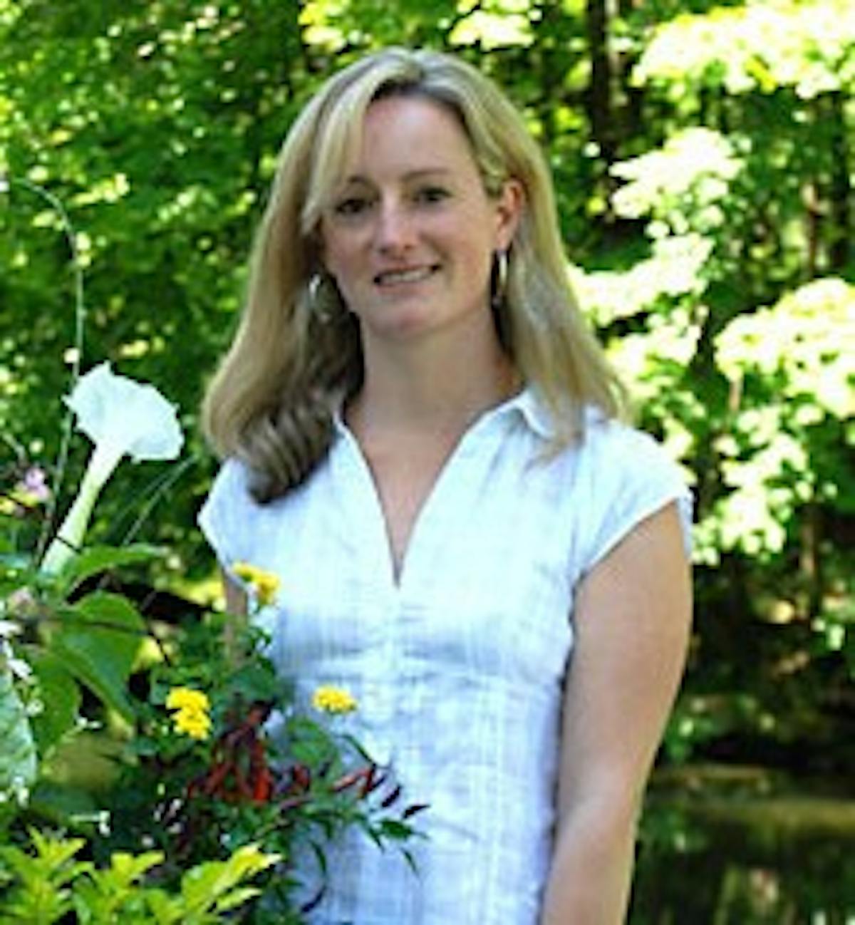 a woman with flowers