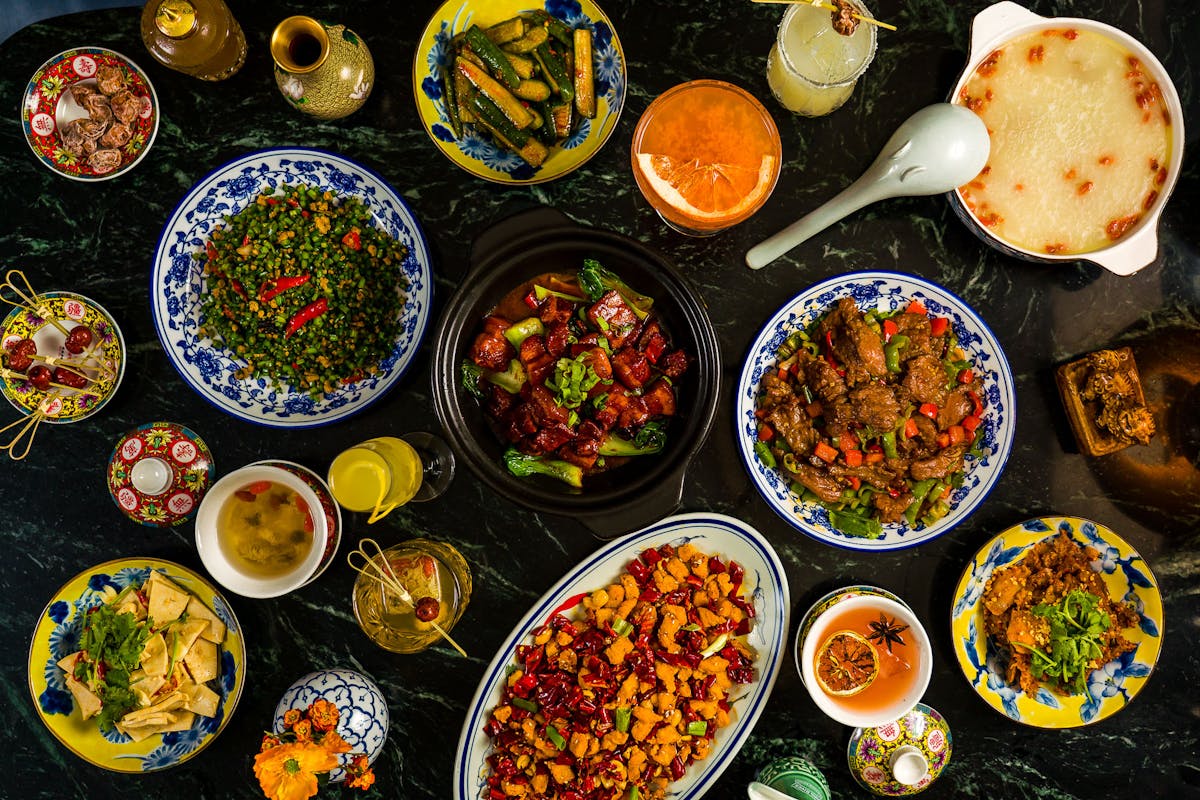 a bowl filled with different types of food on a table
