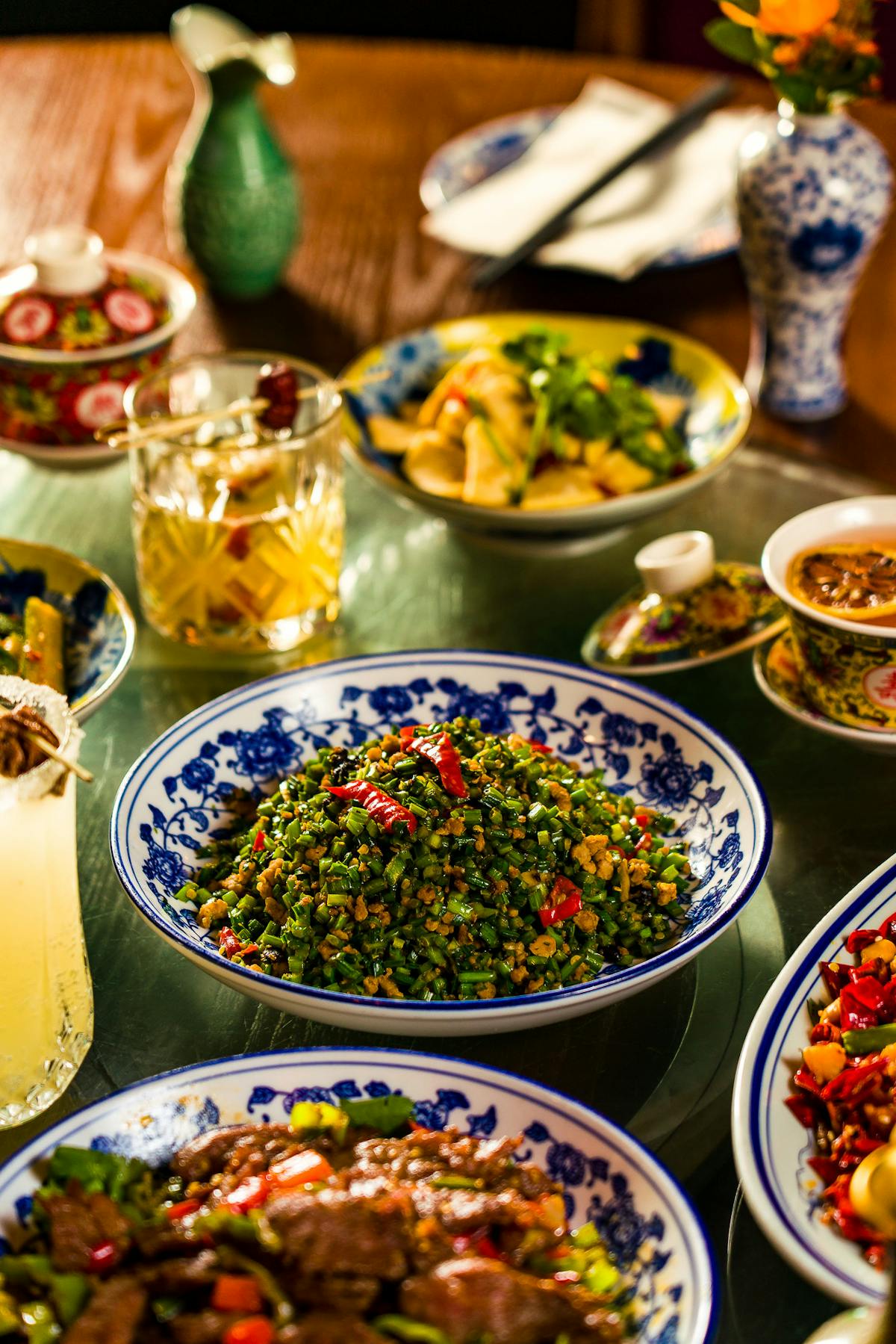 a bowl filled with different types of food on a table