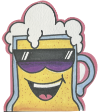 a cartoon of a yellow beverage with a smiling face