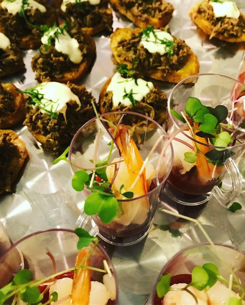 a close up of many different types of food