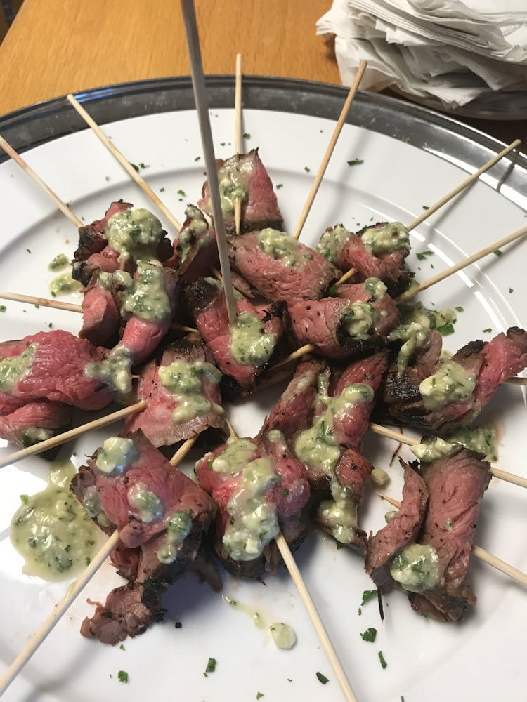 a plate of food with a knife