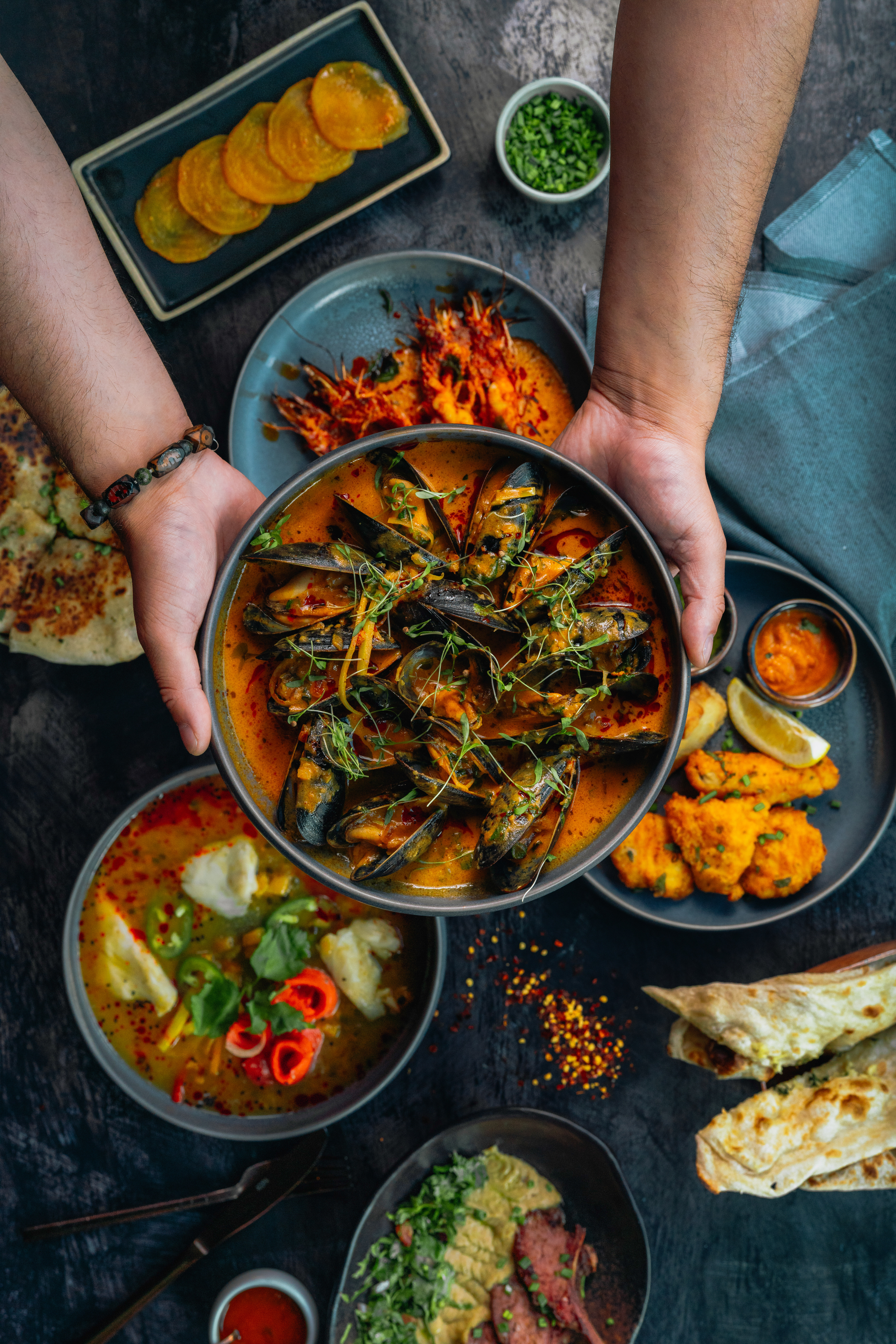 food passed above the table