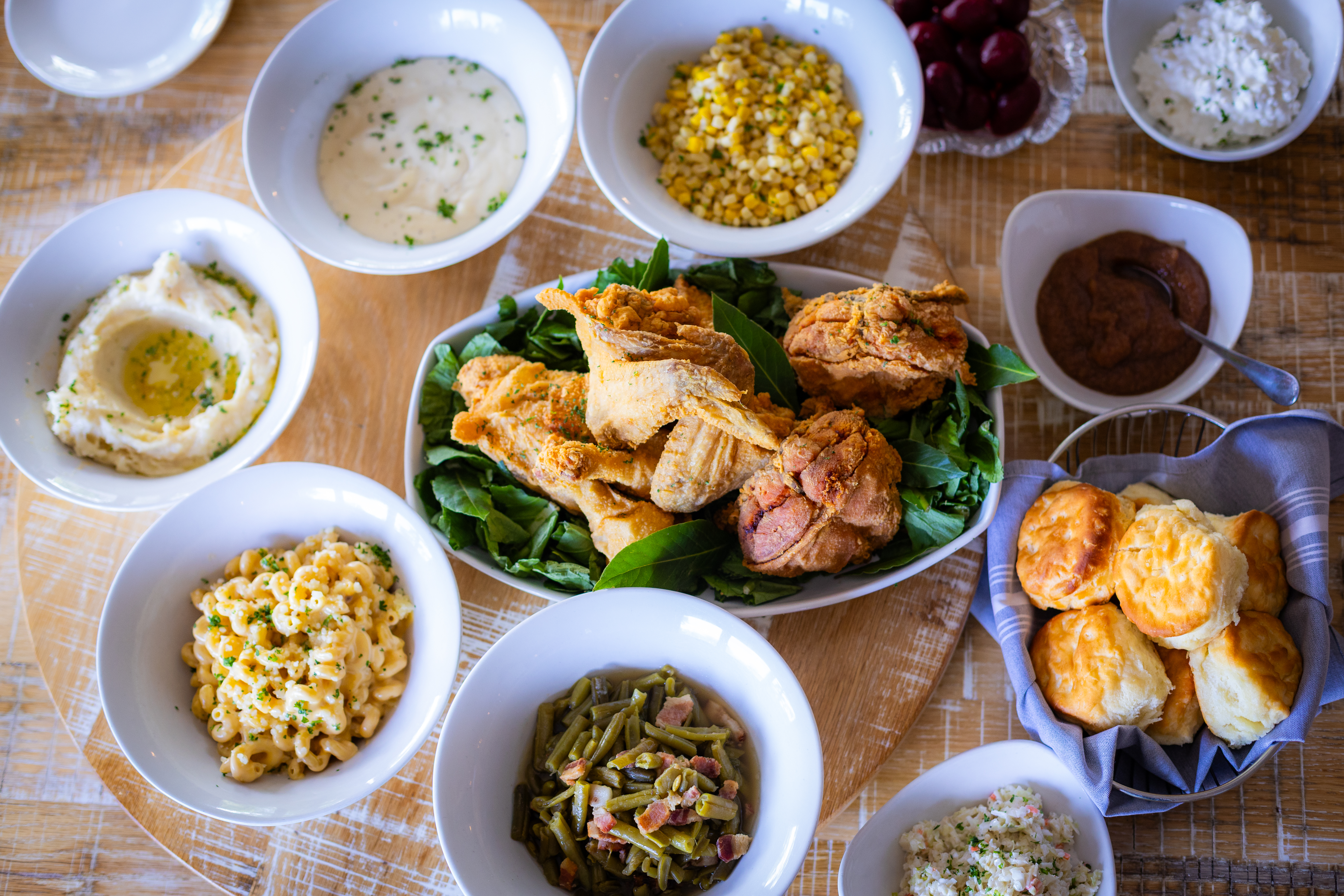 a table with food in bowls