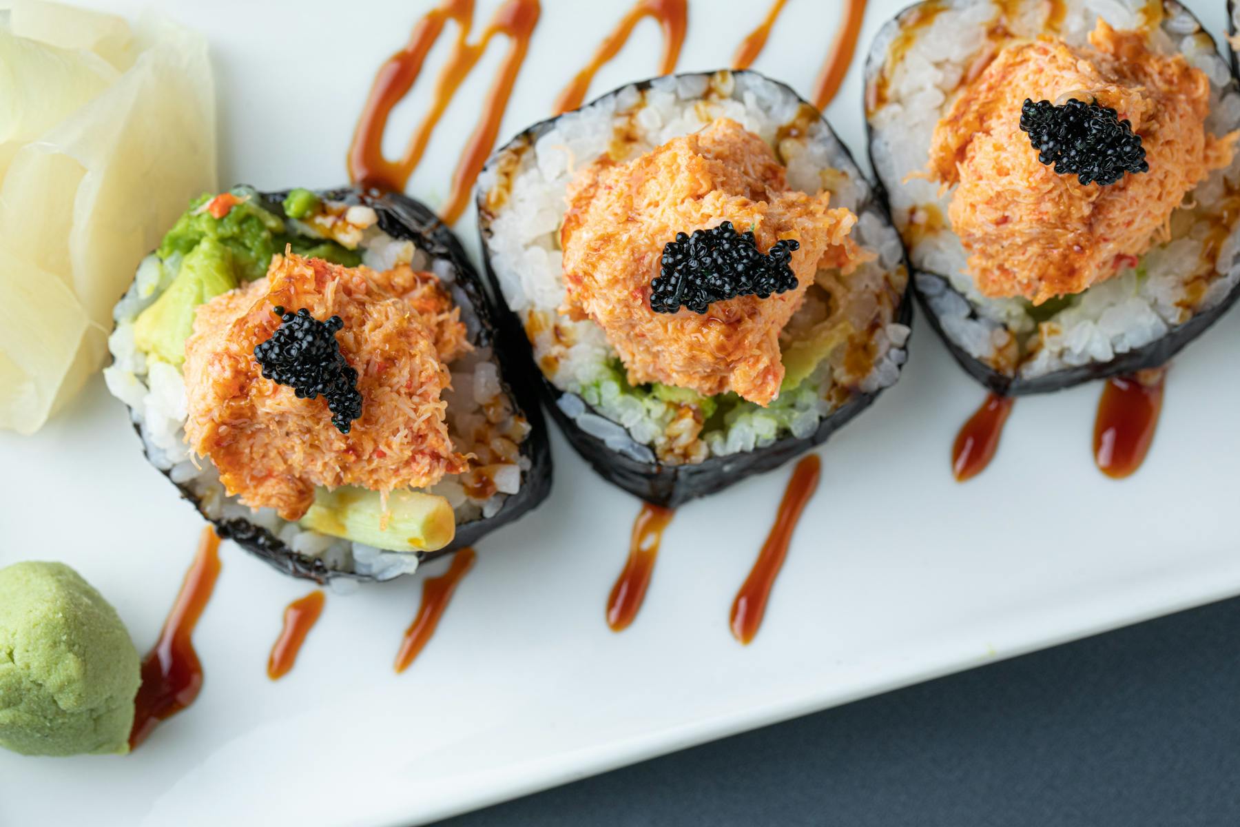 a plate filled with sushi