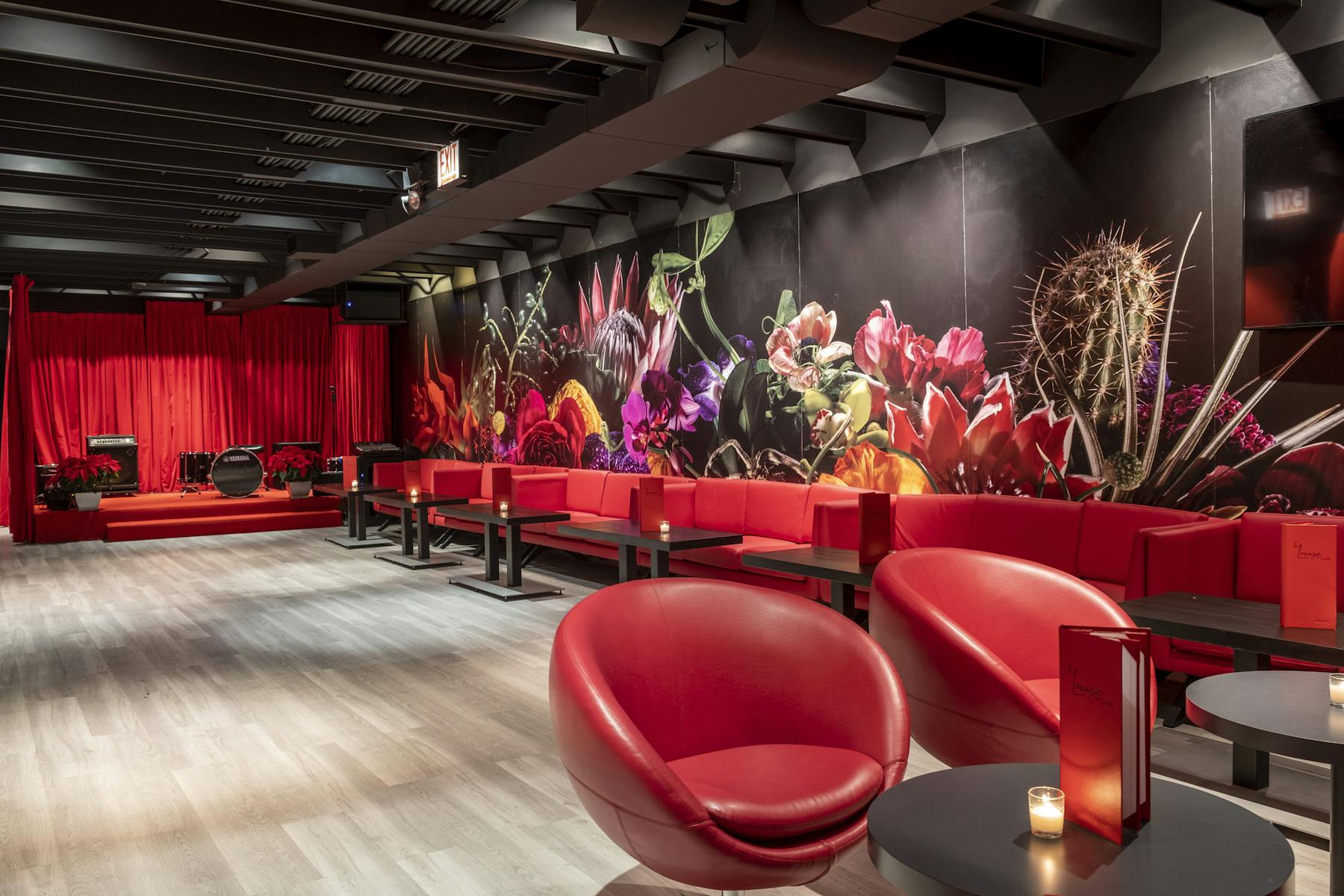 a large red chair in a room