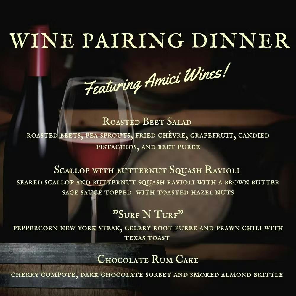 Four Course Wine Pairing Dinner in The Barrel Room Redwood Grill Four Course Wine Pairing Dinner in The Barrel Room Redwood Grill