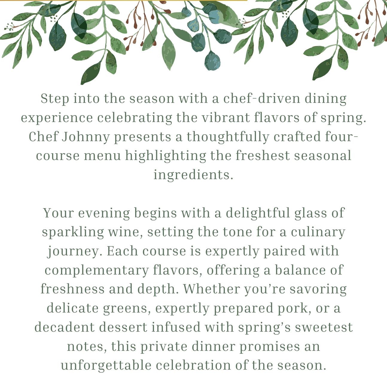 Chef's Spring Table 4-Course Dinner | Redwood Grill