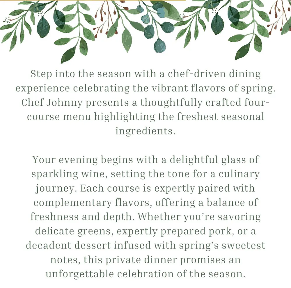Spring Cookout Letters Chef's Spring Table 4-Course Dinner | Redwood Grill