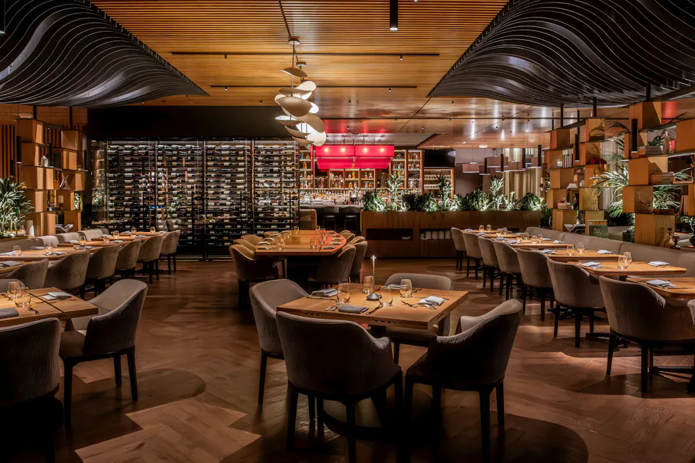 a restaurant with tables and chairs