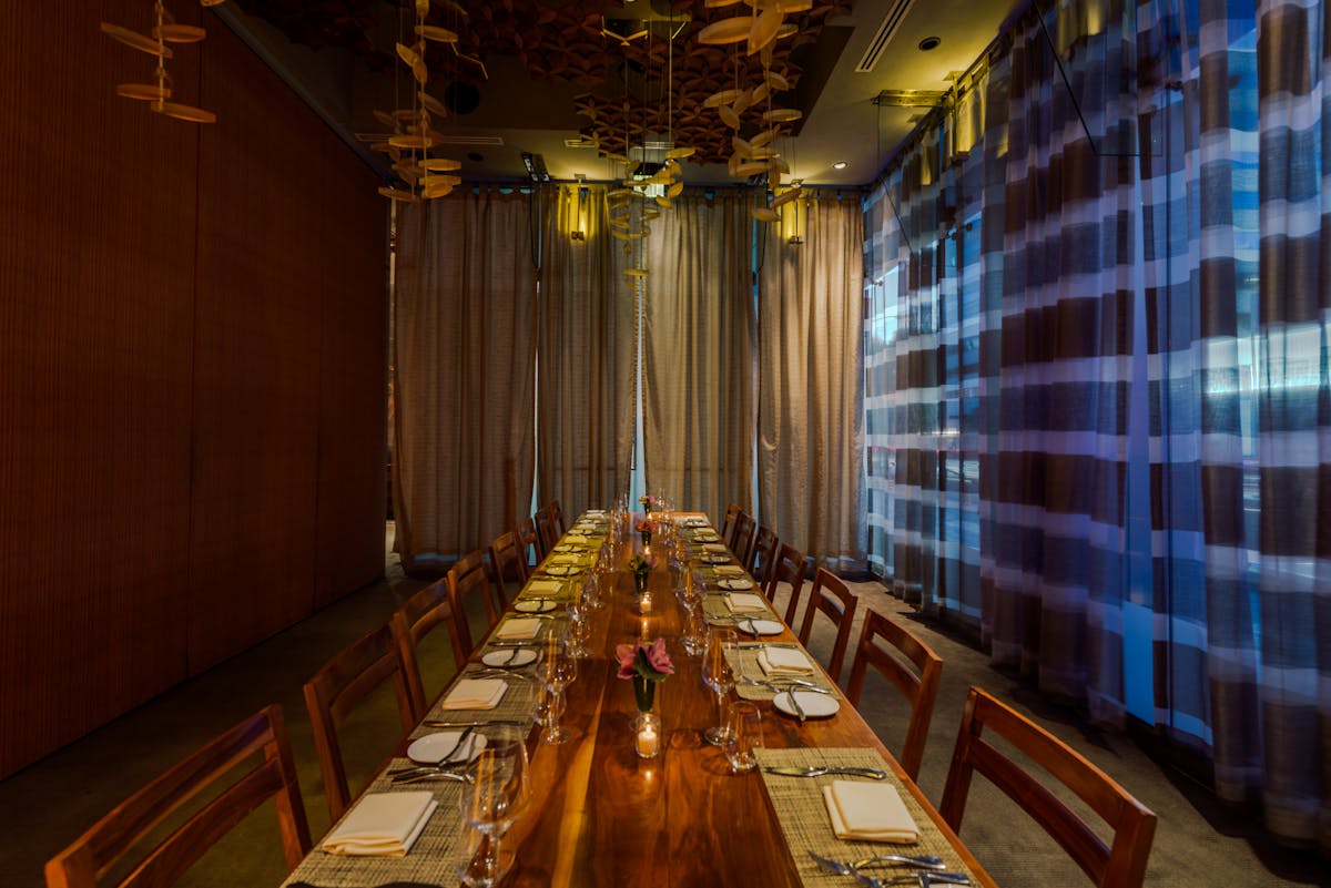 a room with tables and chairs