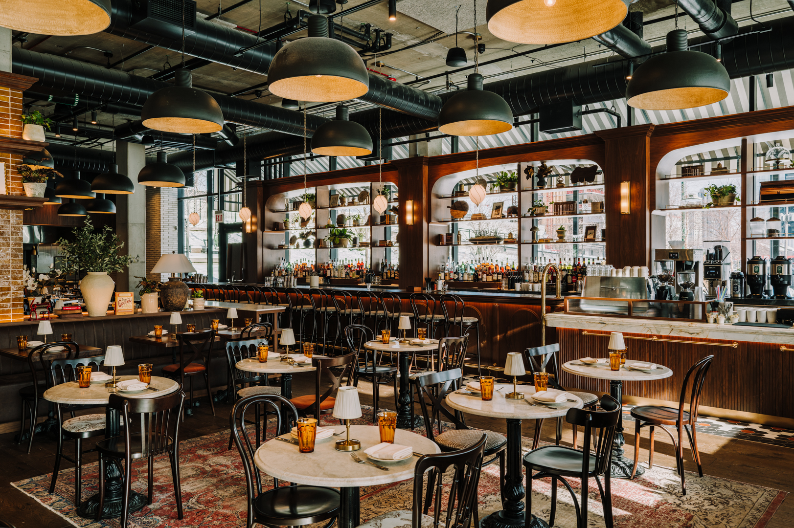 a dining table in a restaurant