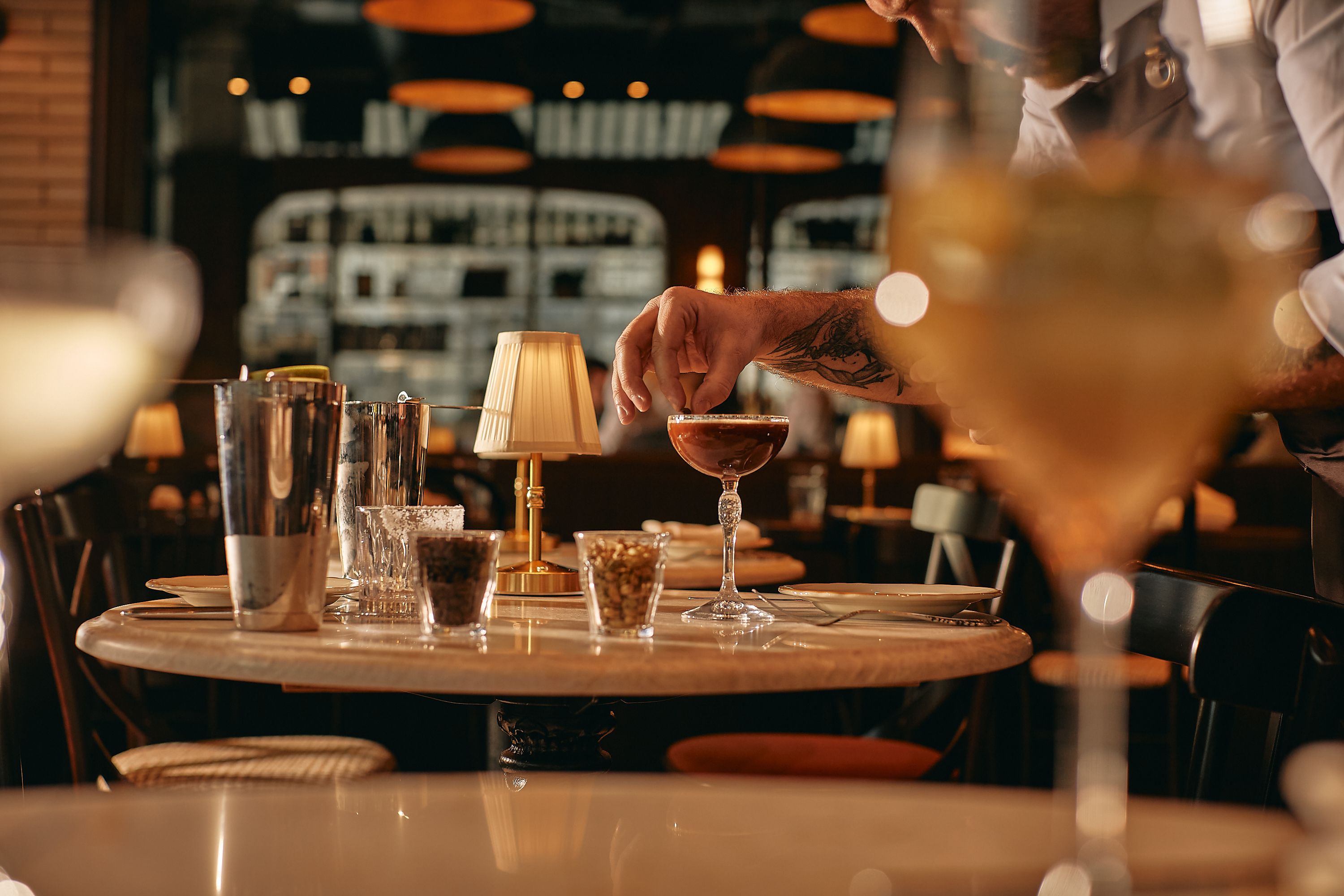 a table with wine glasses