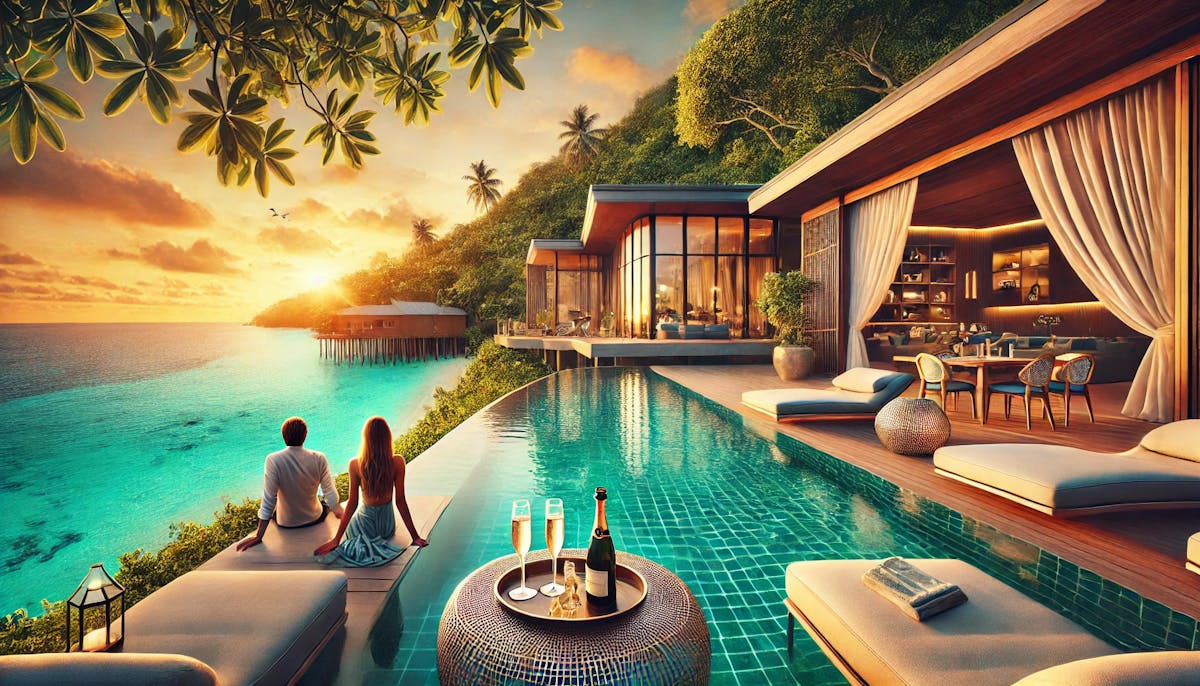 a group of people sitting at a table in a pool of water