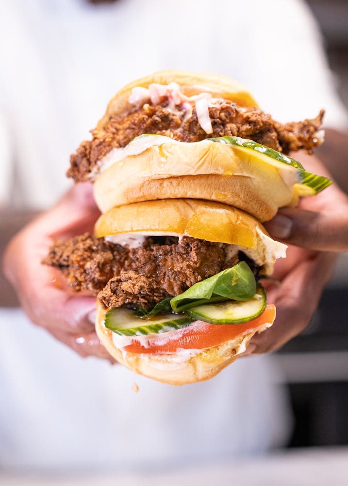 a close up of a sandwich on a plate