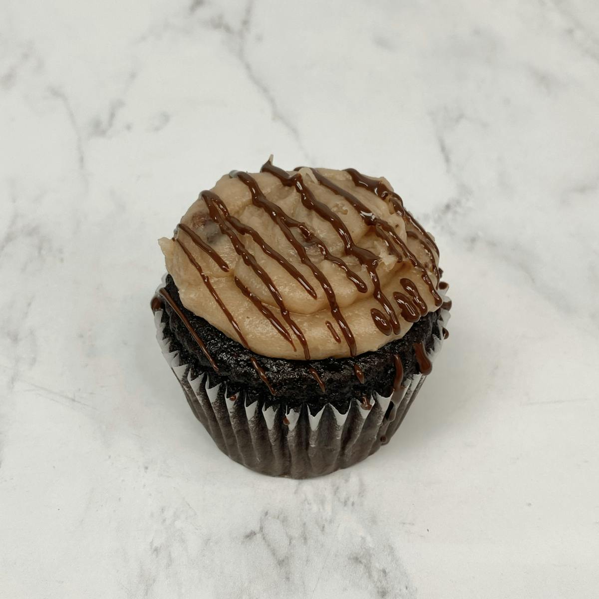 a dark chocolate cupcake