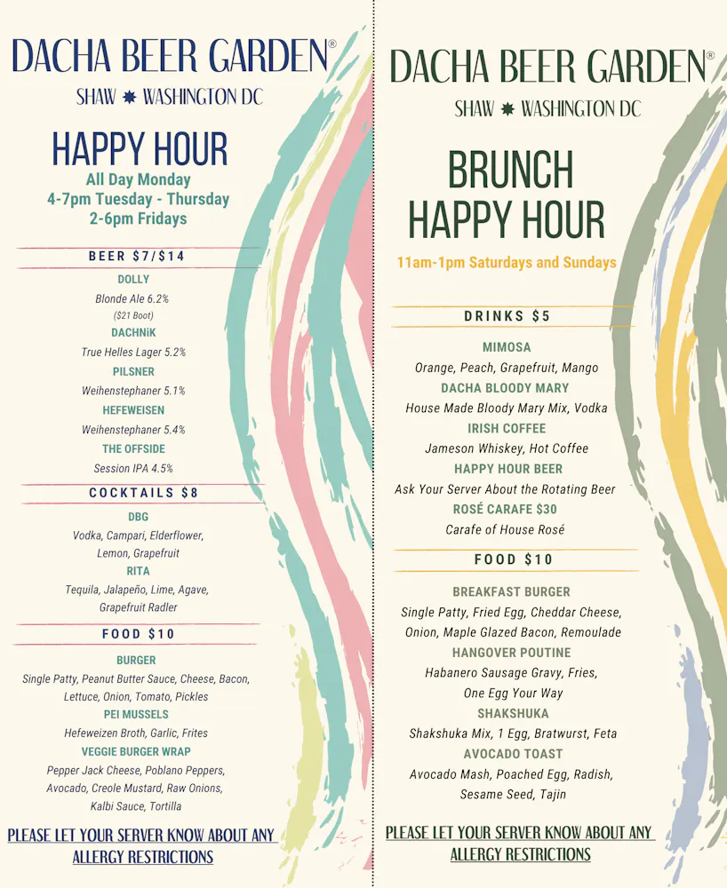 All-Day Monday Happy Hour — $10 Food Favorites at Dacha Beer Garden - Shaw