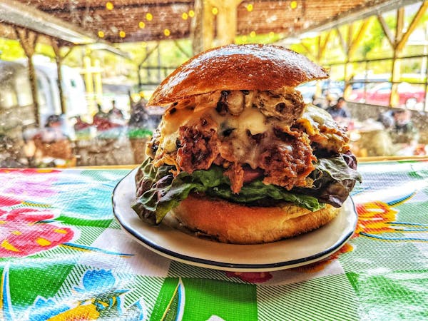 a large sandwich sitting on top of a table