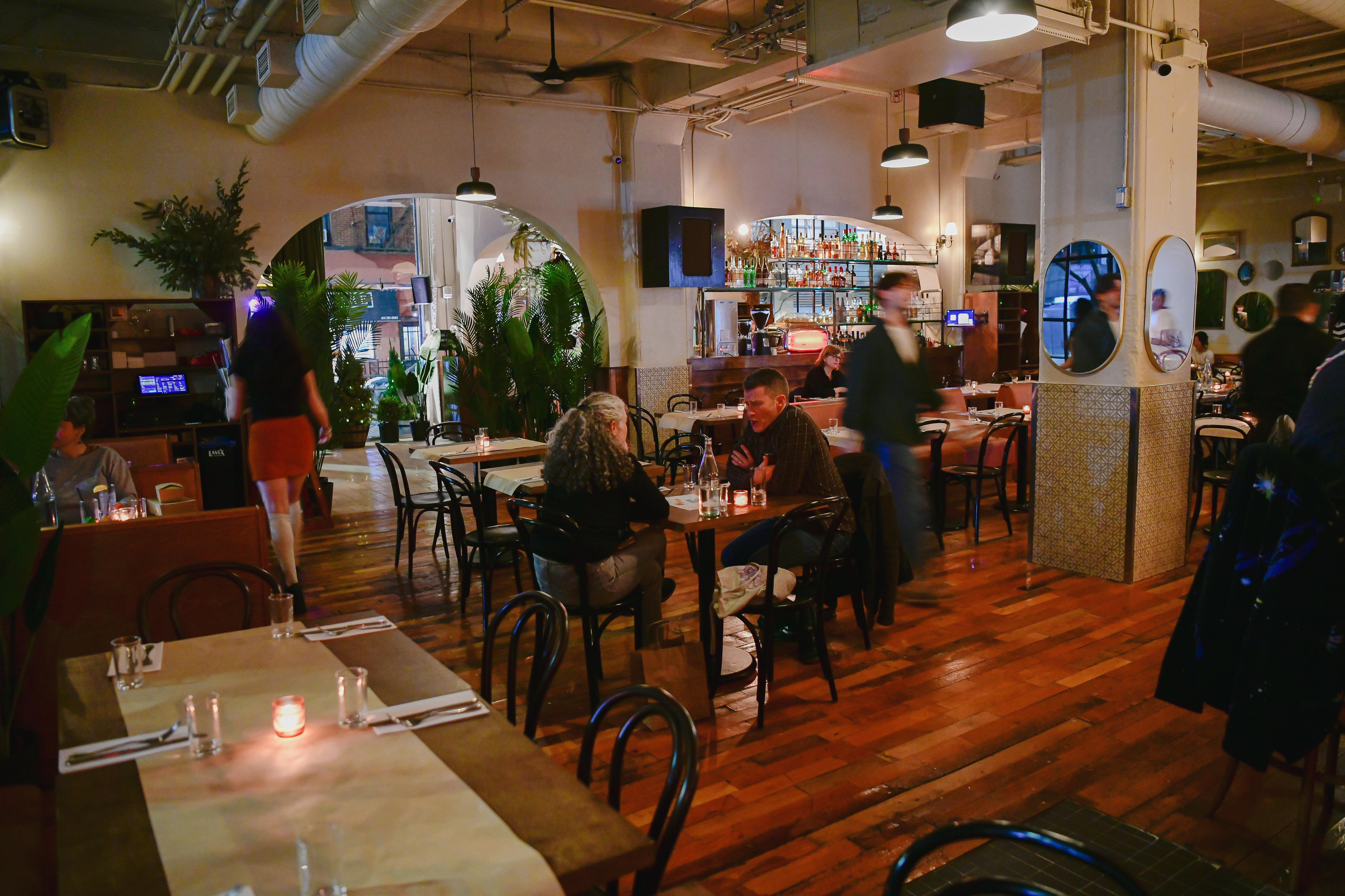 a bustling moody dining room