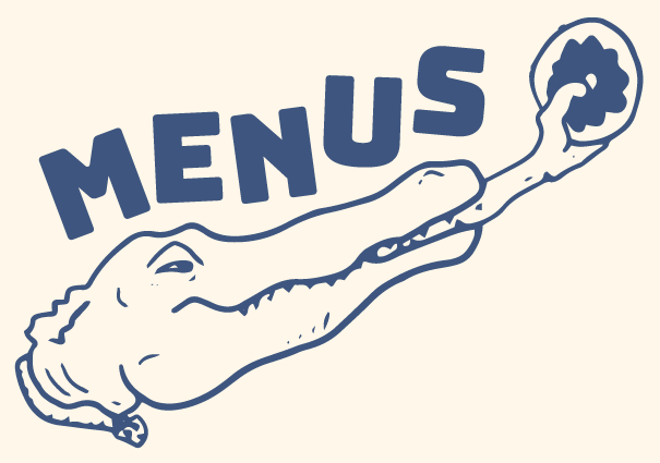 MENUS BELOW icon featuring an alligator and donut