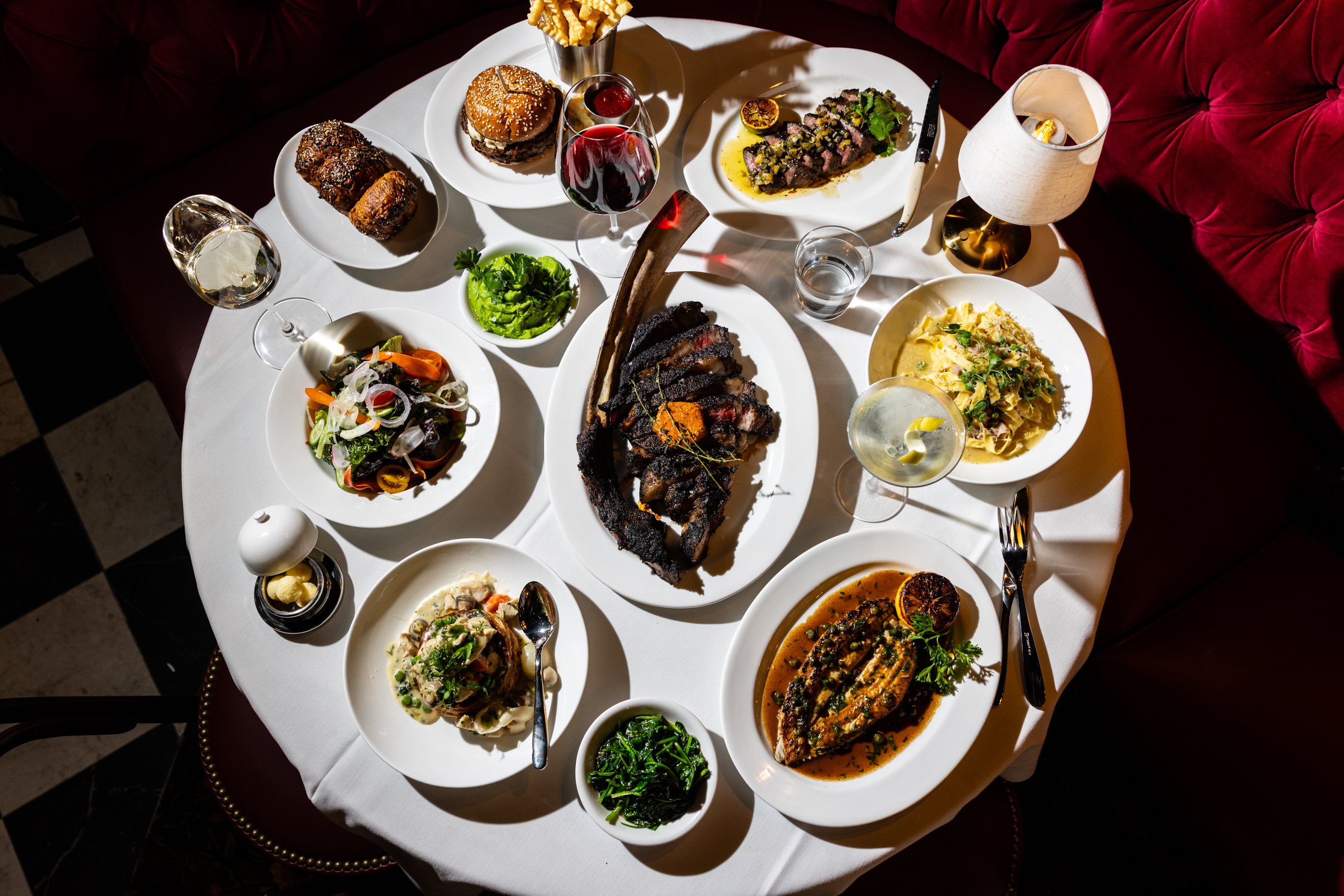a table with plates of food