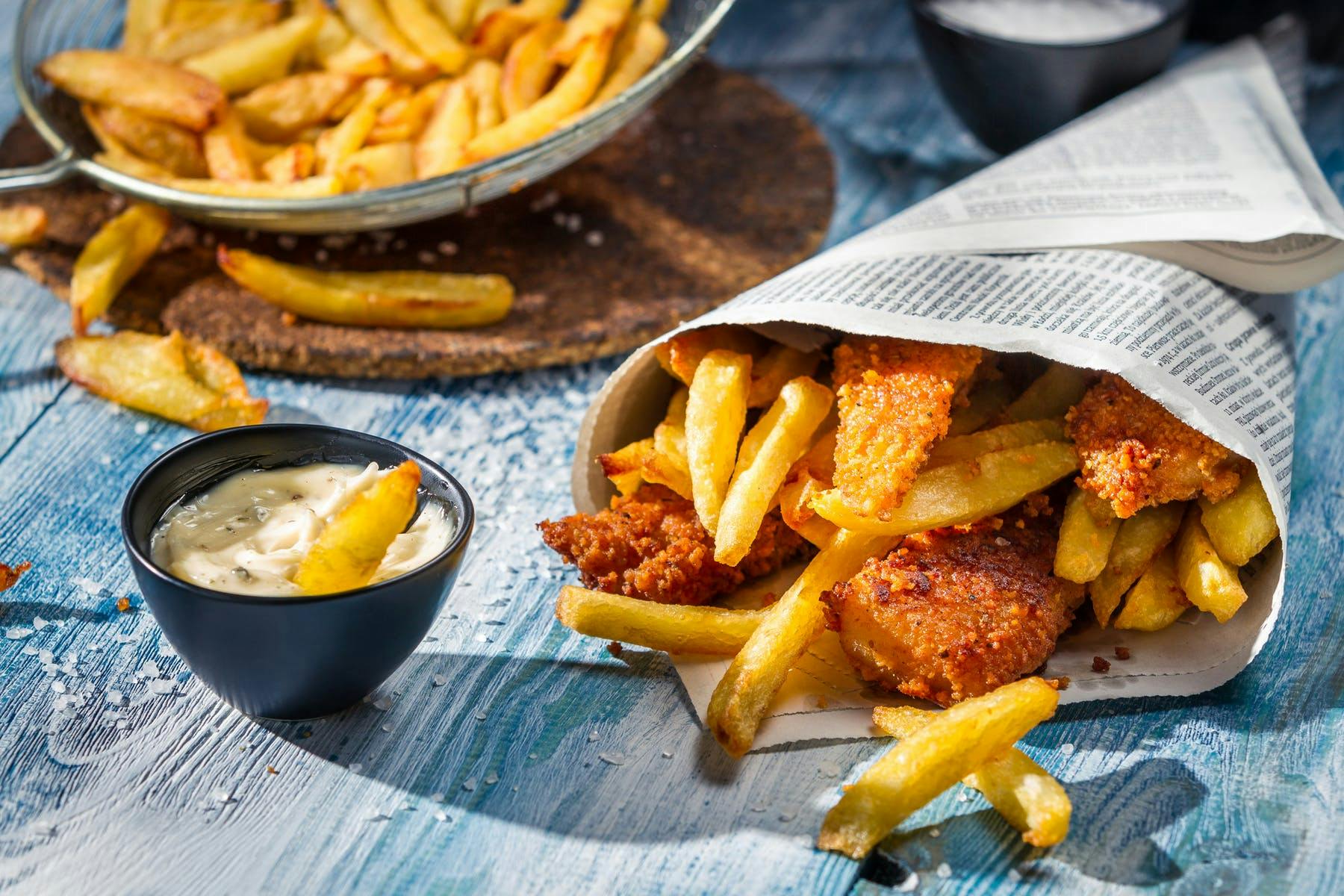french fries and fried chicken