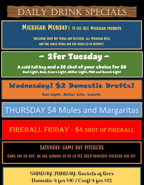 Daily Drink Specials Cozy Inn Brighton, MI