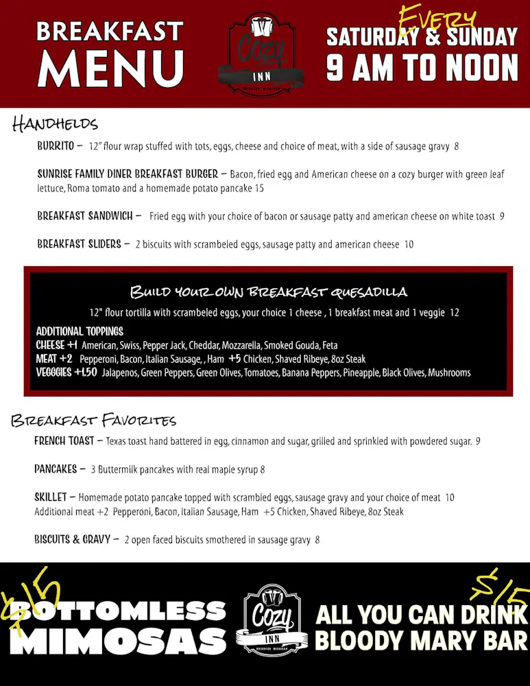 Breakfast Menu | Cozy Inn | Brighton, MI