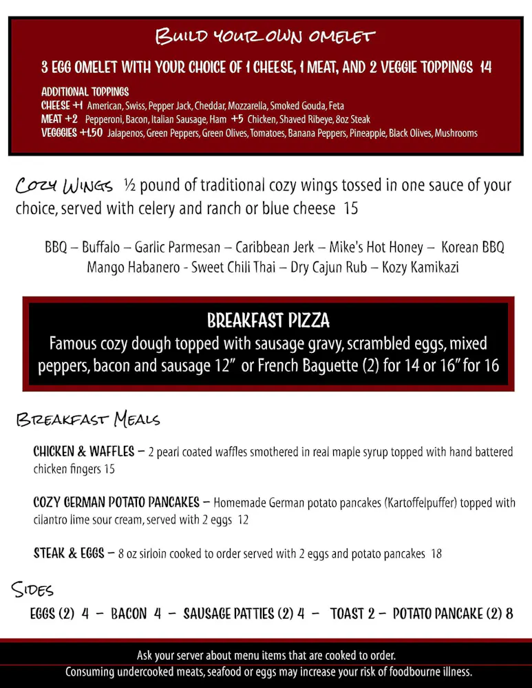 Breakfast Menu | Cozy Inn | Brighton, MI