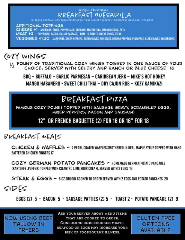 Breakfast Menu | Cozy Inn | Brighton, MI