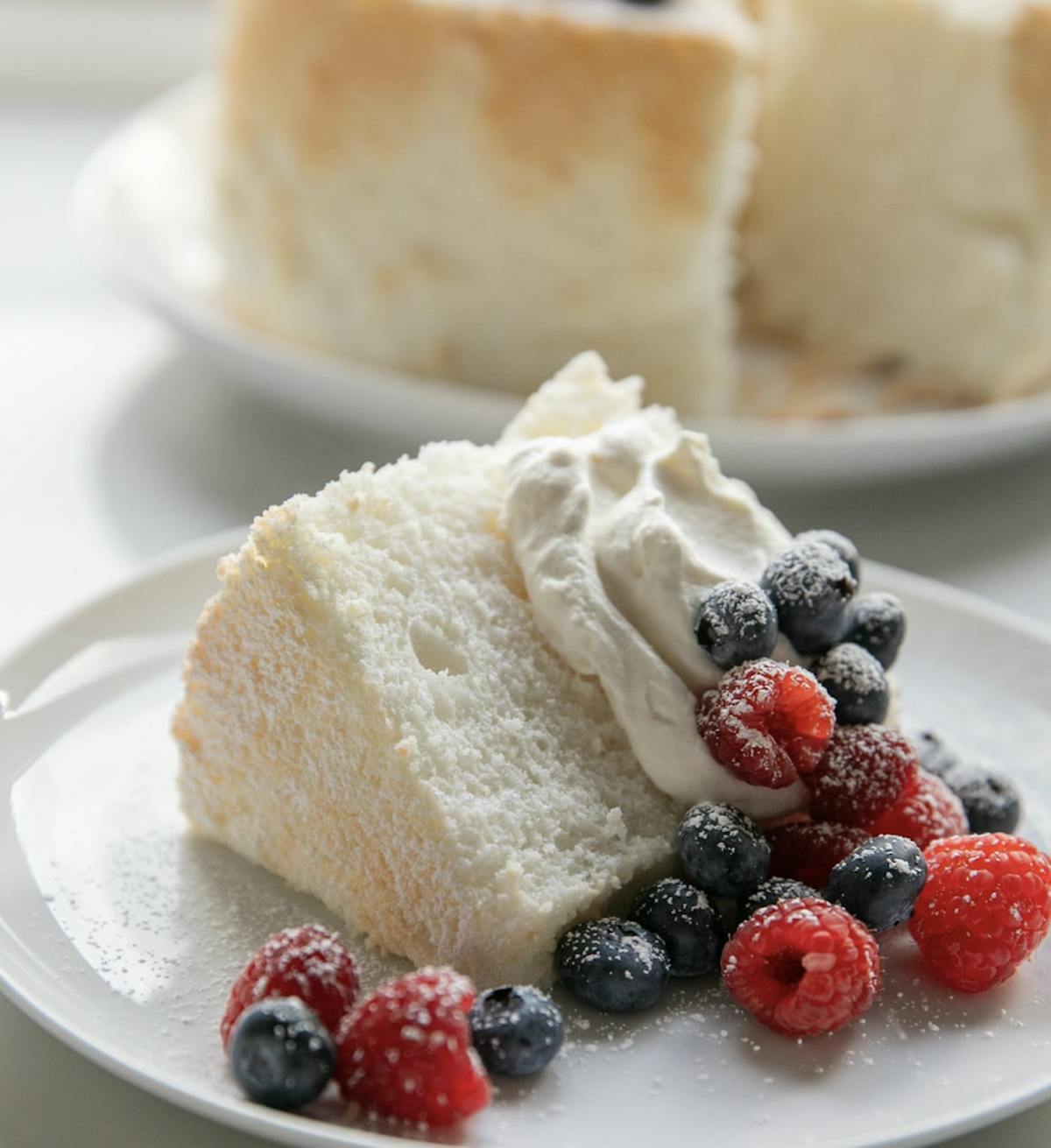 a close up of a slice of cake on a plate