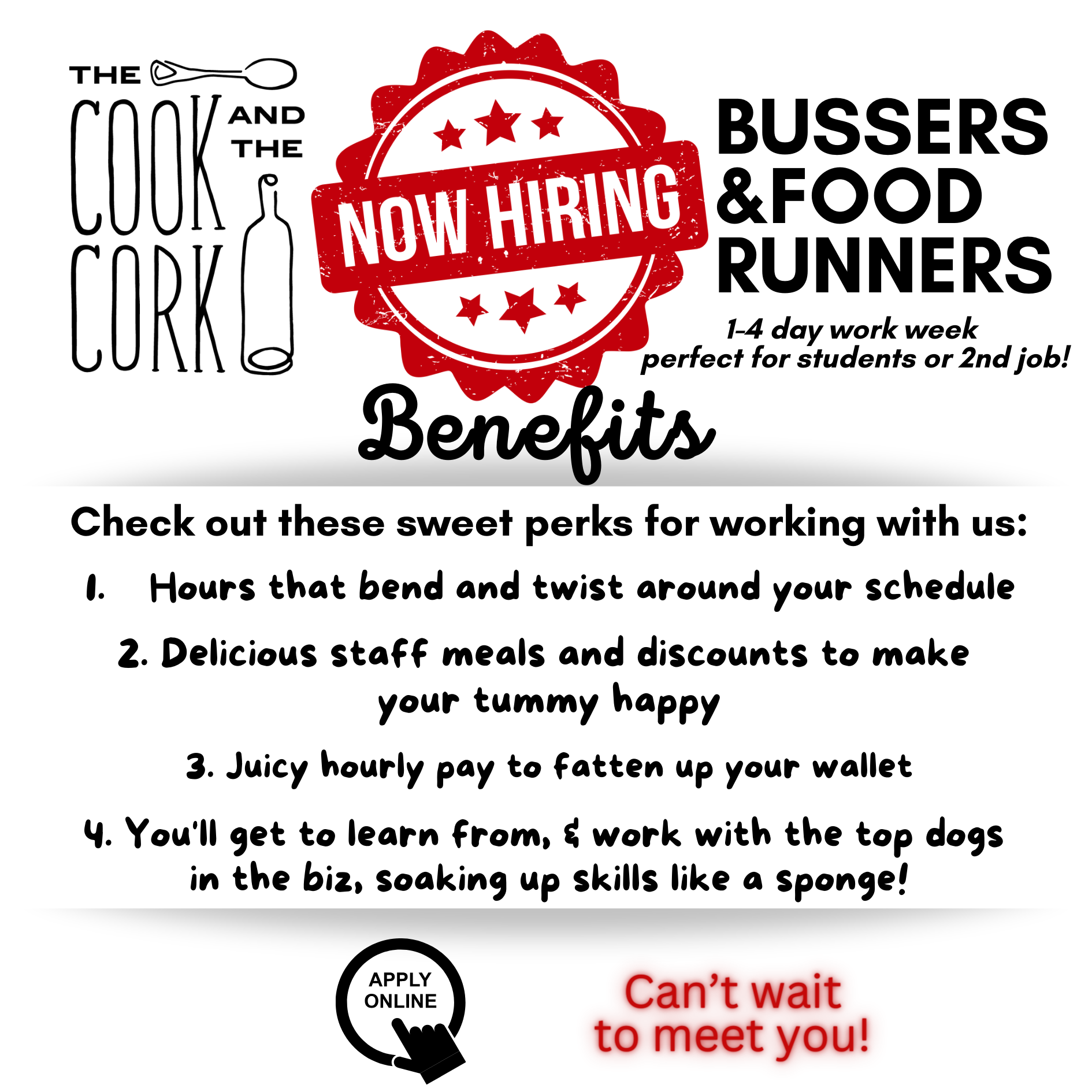 NOW HIRING The Cook & The Cork