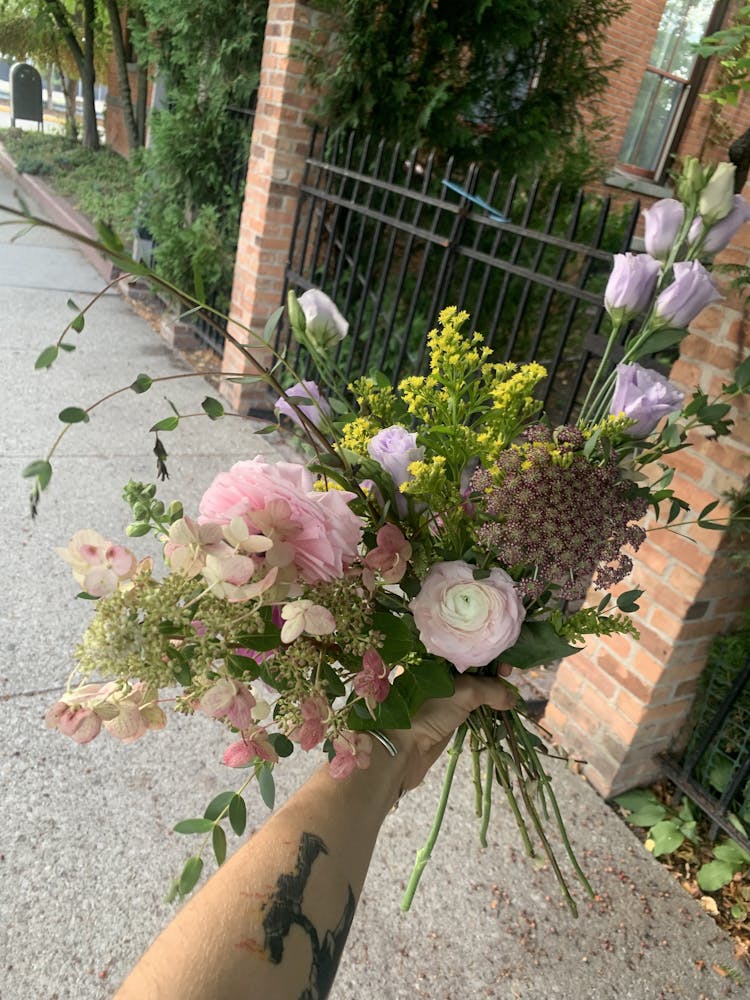 a close up of a flower garden