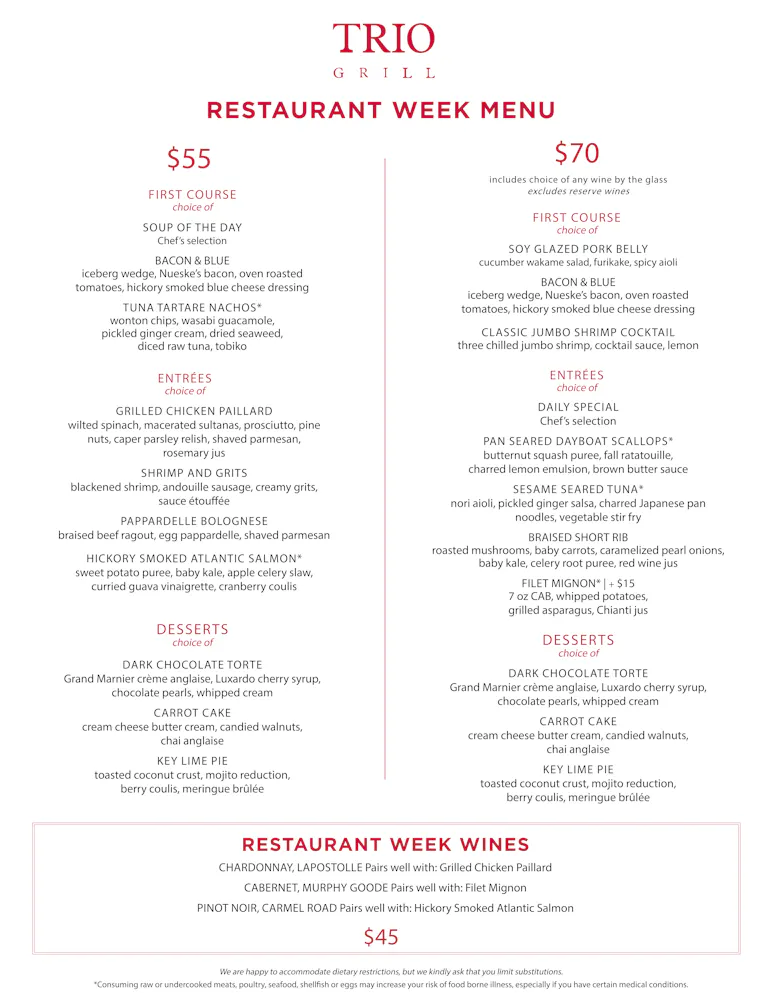 RESTAURANT WEEK Trio Grill Falls Church Restaurant week trio grill falls church