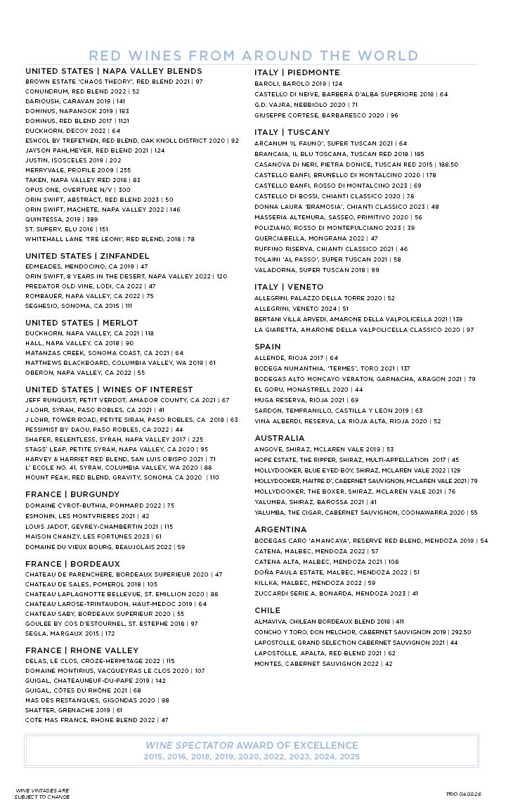 a list of wine list