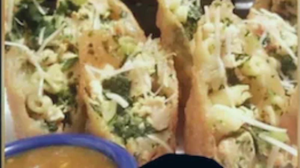 a dish is filled with food