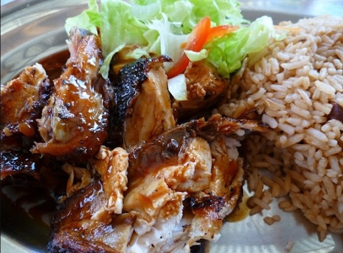 a dish is filled with food