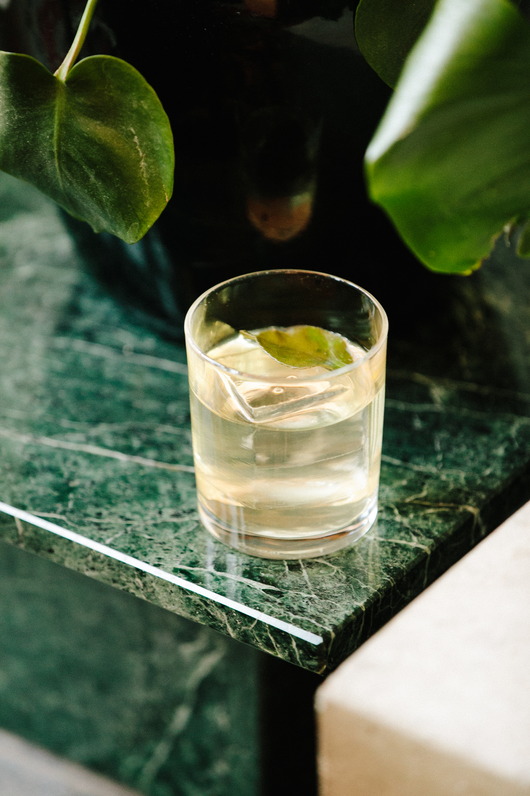 a glass of water on a table