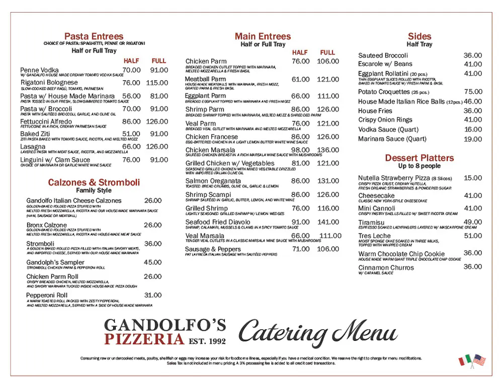 a menu of a restaurant
