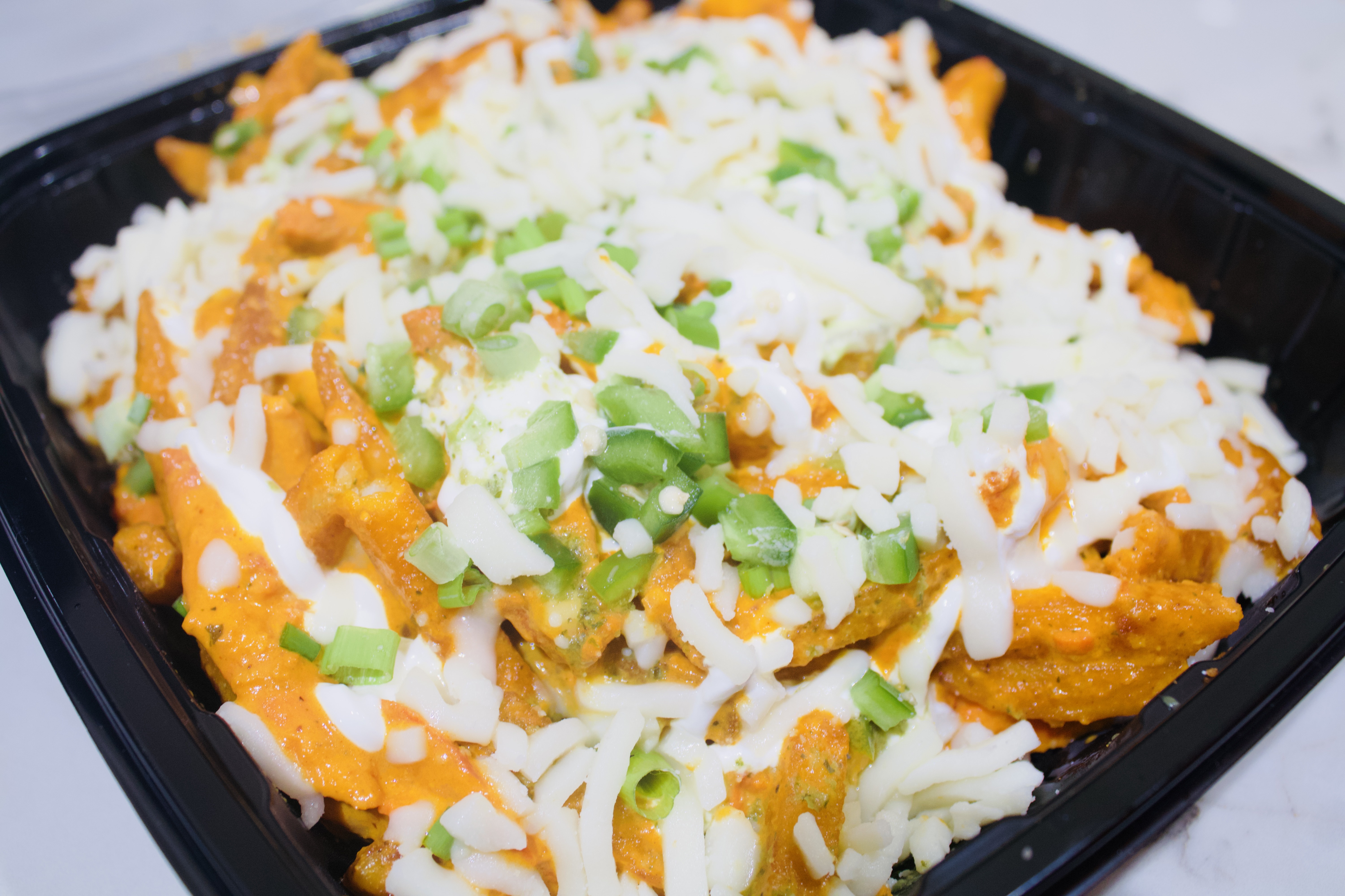 a close up of a tray full of food