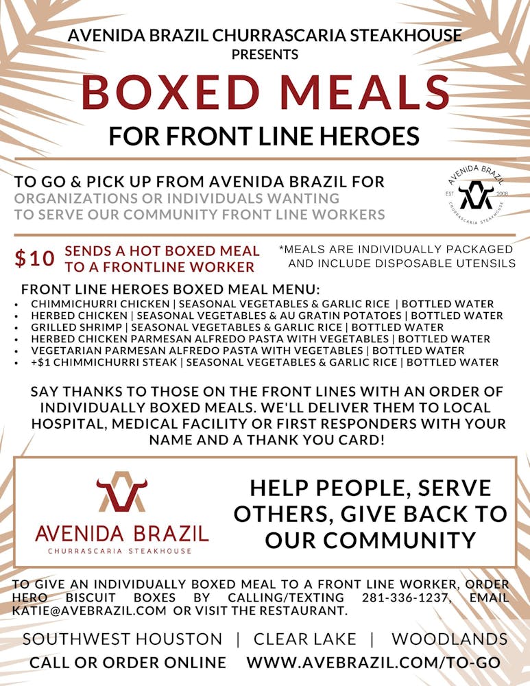 Send Love To Feed Our Frontline Heros Avenida Brazil Churrascaria Brazilian Steakhouse In Texas Eat like and all star! send love to feed our frontline heros