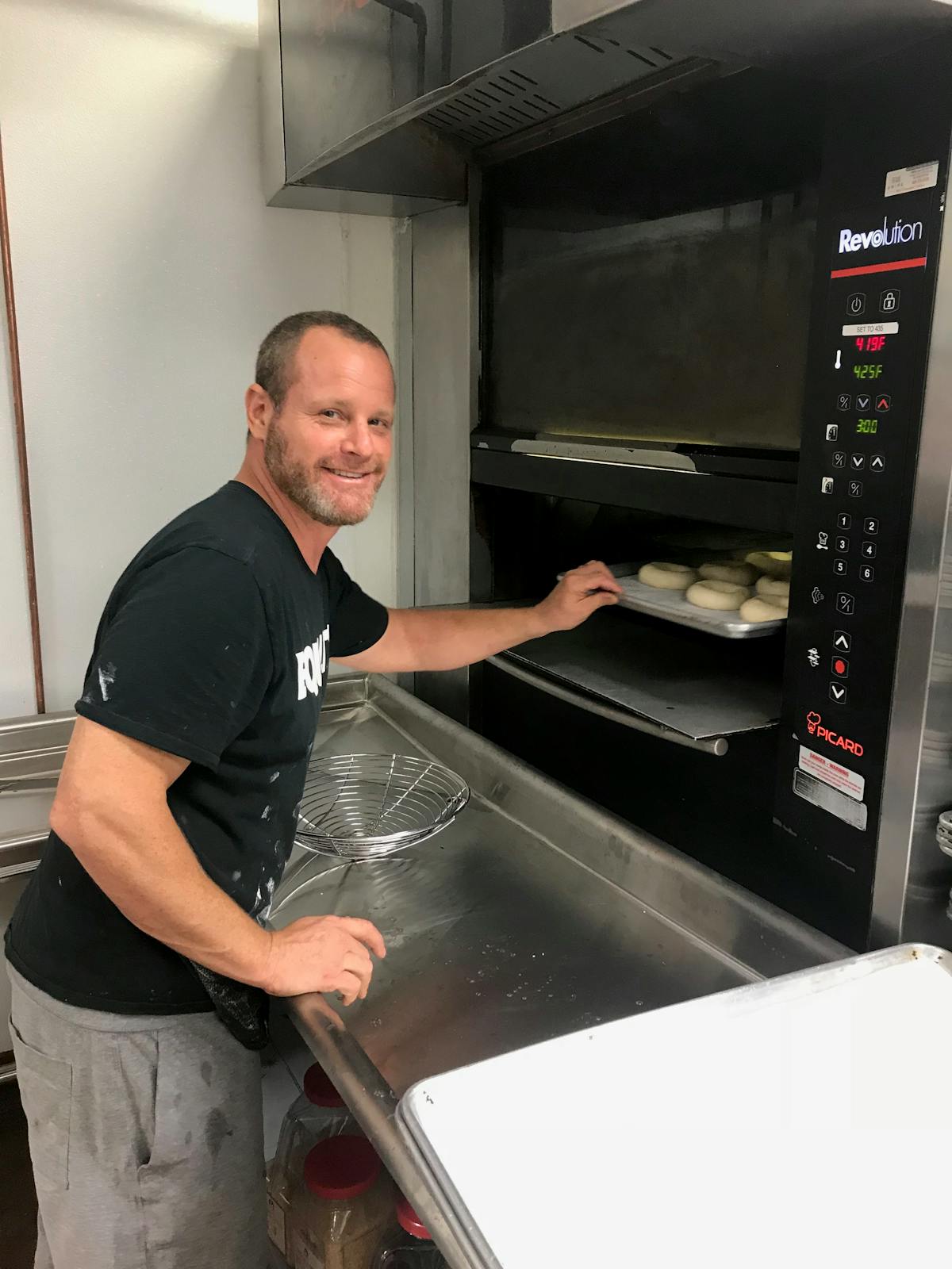 a man cooking in an oven