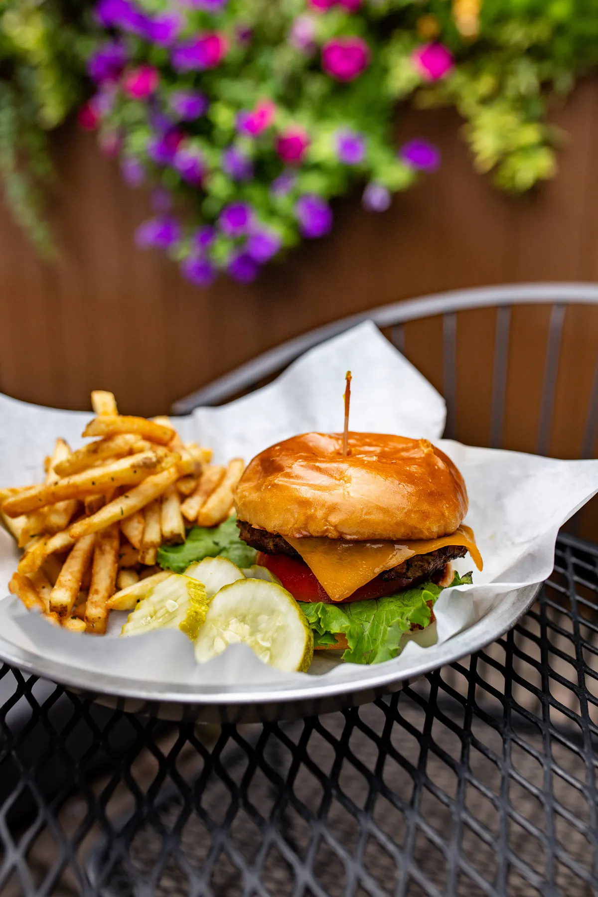 a plate of burger and fries
