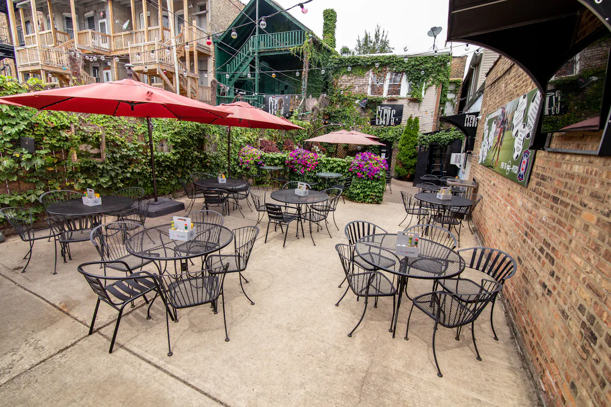 a group of lawn chairs sitting on top of a table