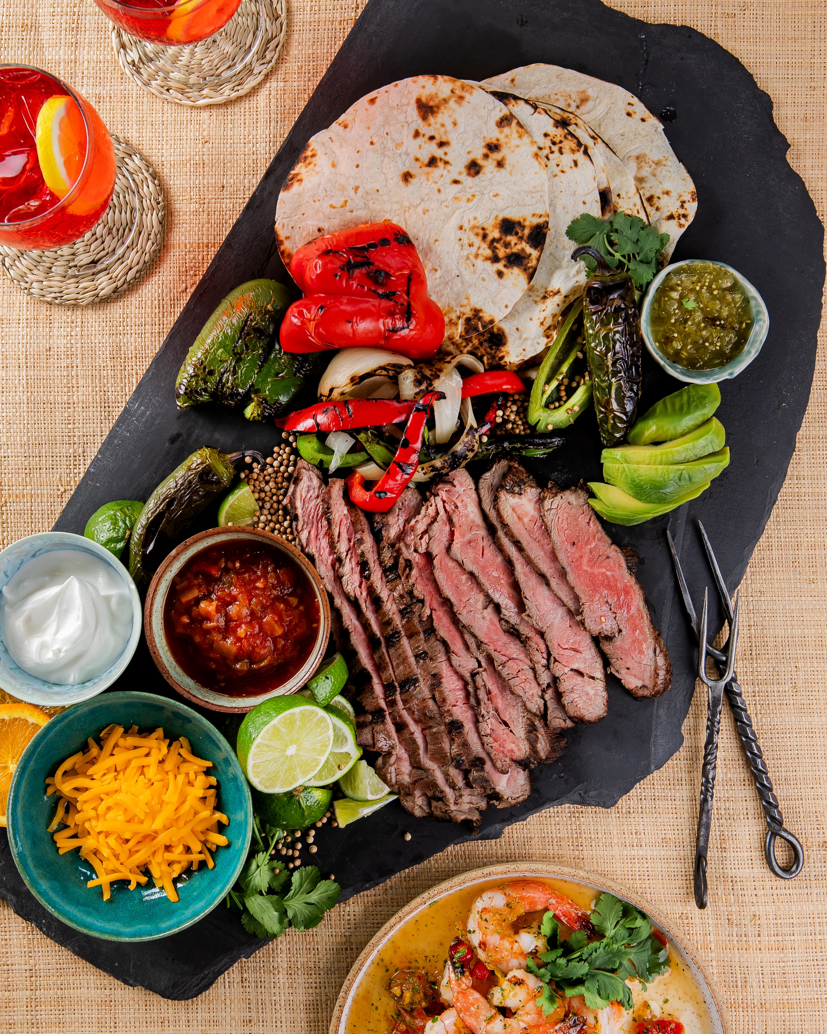 a close up of many different types of food on a plate