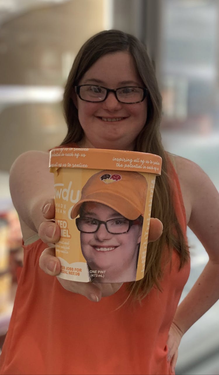 Lindsey and her pint of Salted Caramel Ice Cream